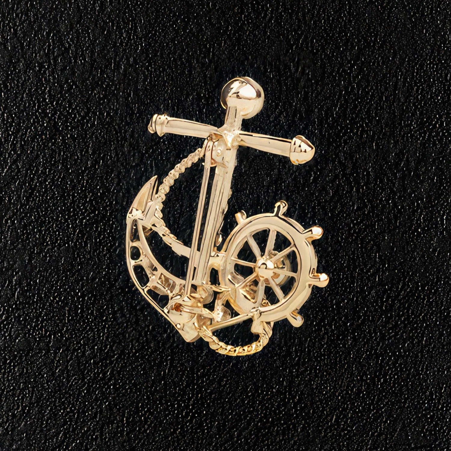 Men's Anchor & Rudder Wheel Brooch - Reverse Side