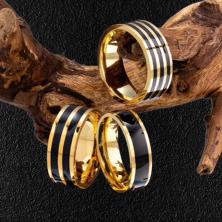 Black & Gold Striped Rings For Men