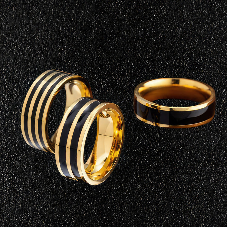 Gent's Black & Gold Striped Rings