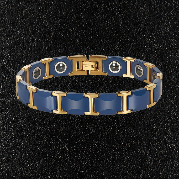 Men's Blue & Gold Ceramic Link Bracelet