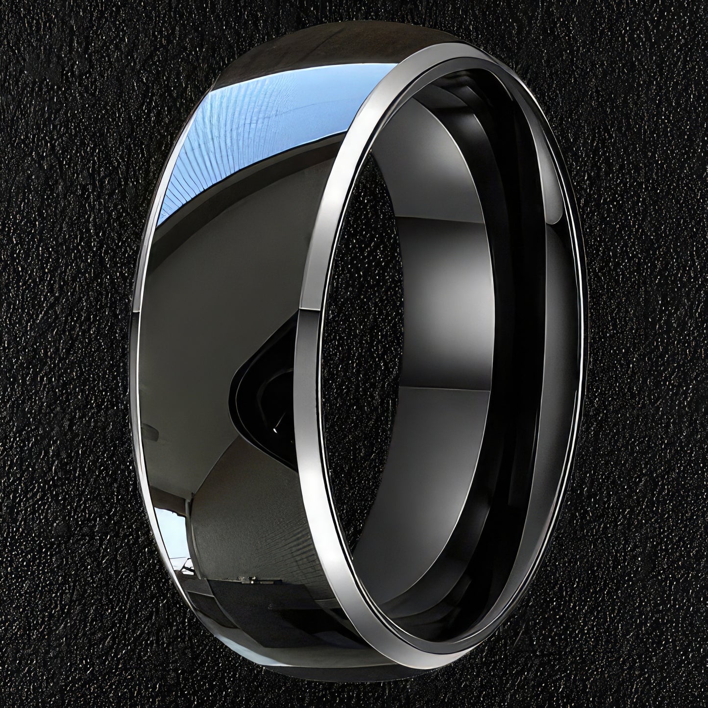 Chamfered Edge Black Tungsten Ring