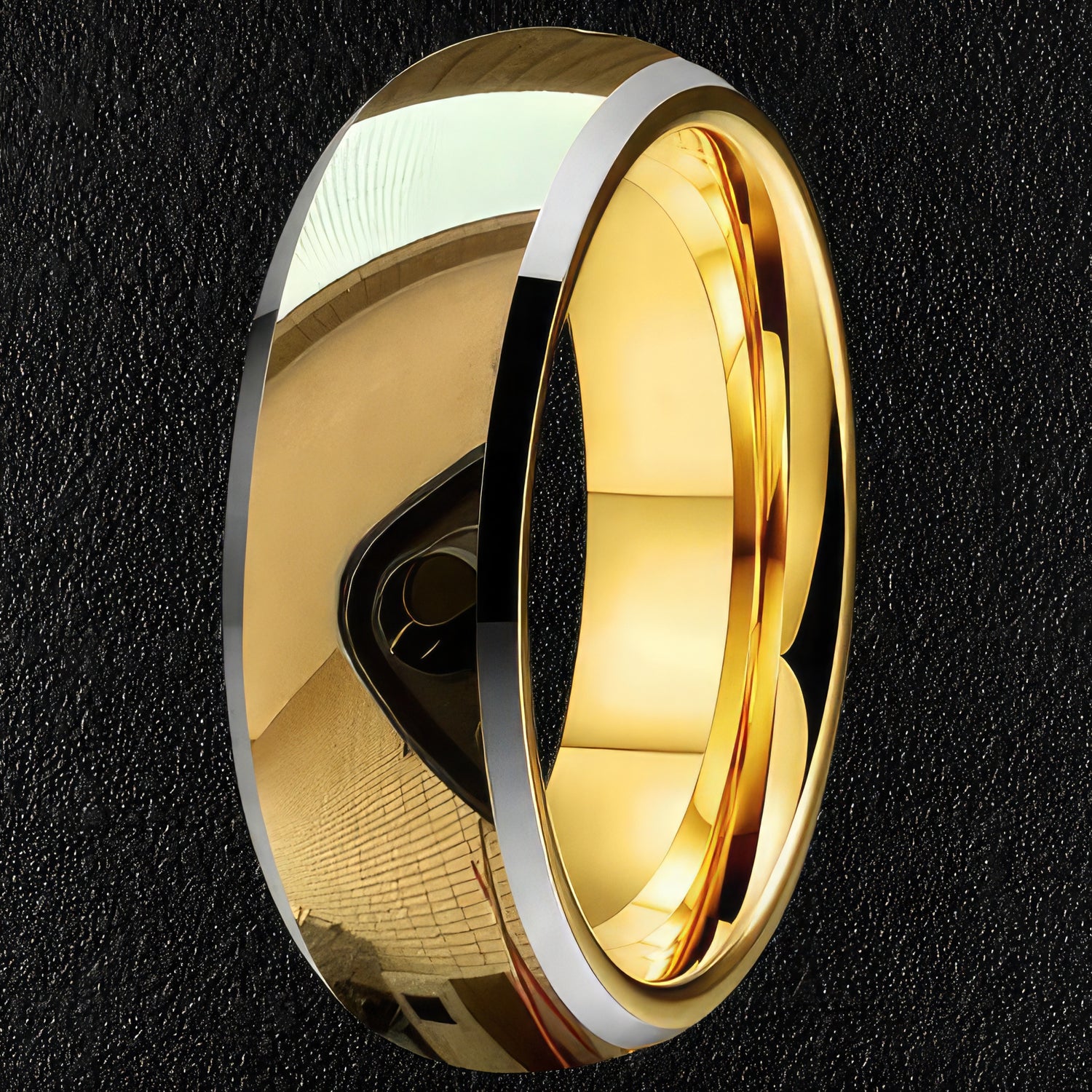 Chamfered Edge Gold Tungsten Ring
