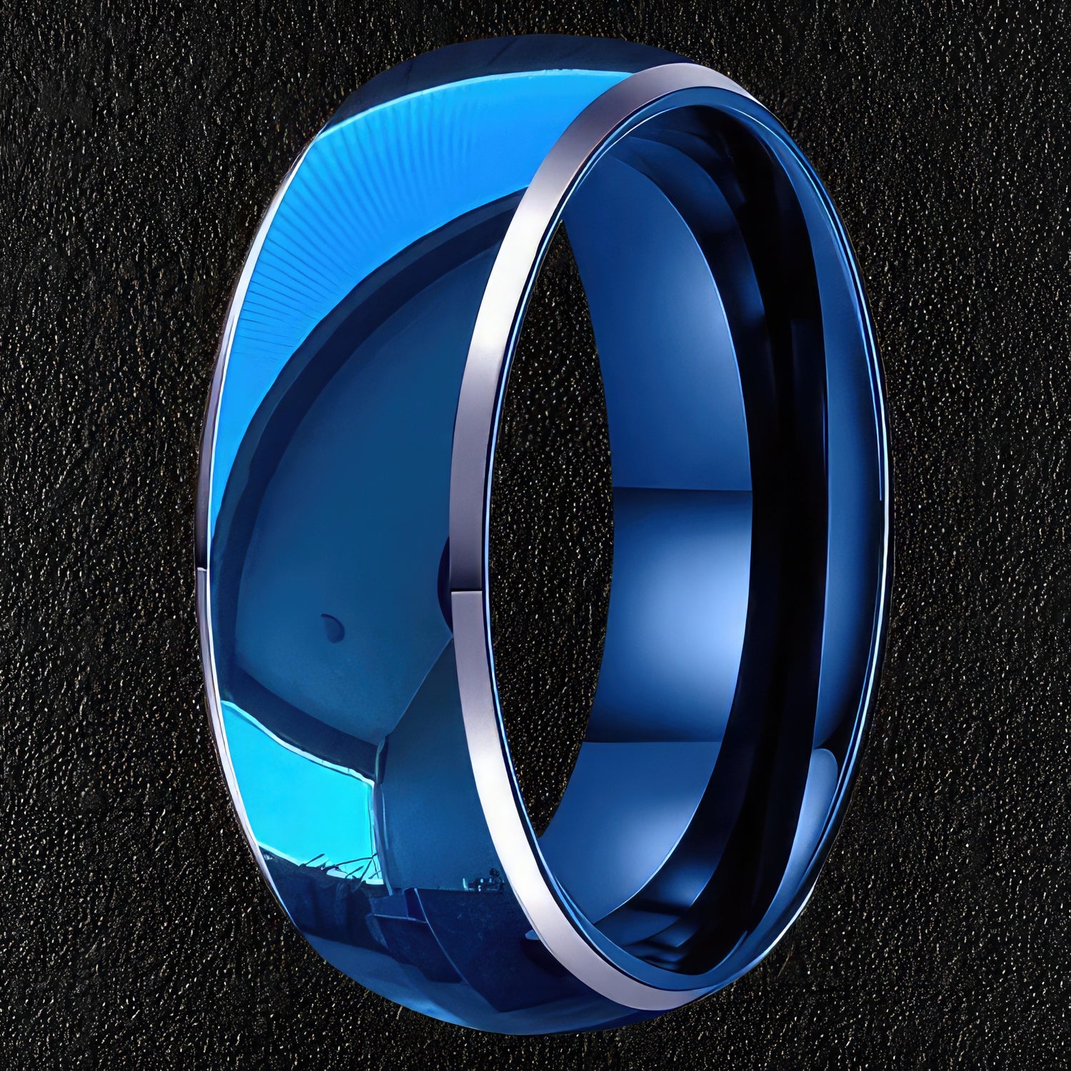Chamfered Edge Blue Tungsten Ring