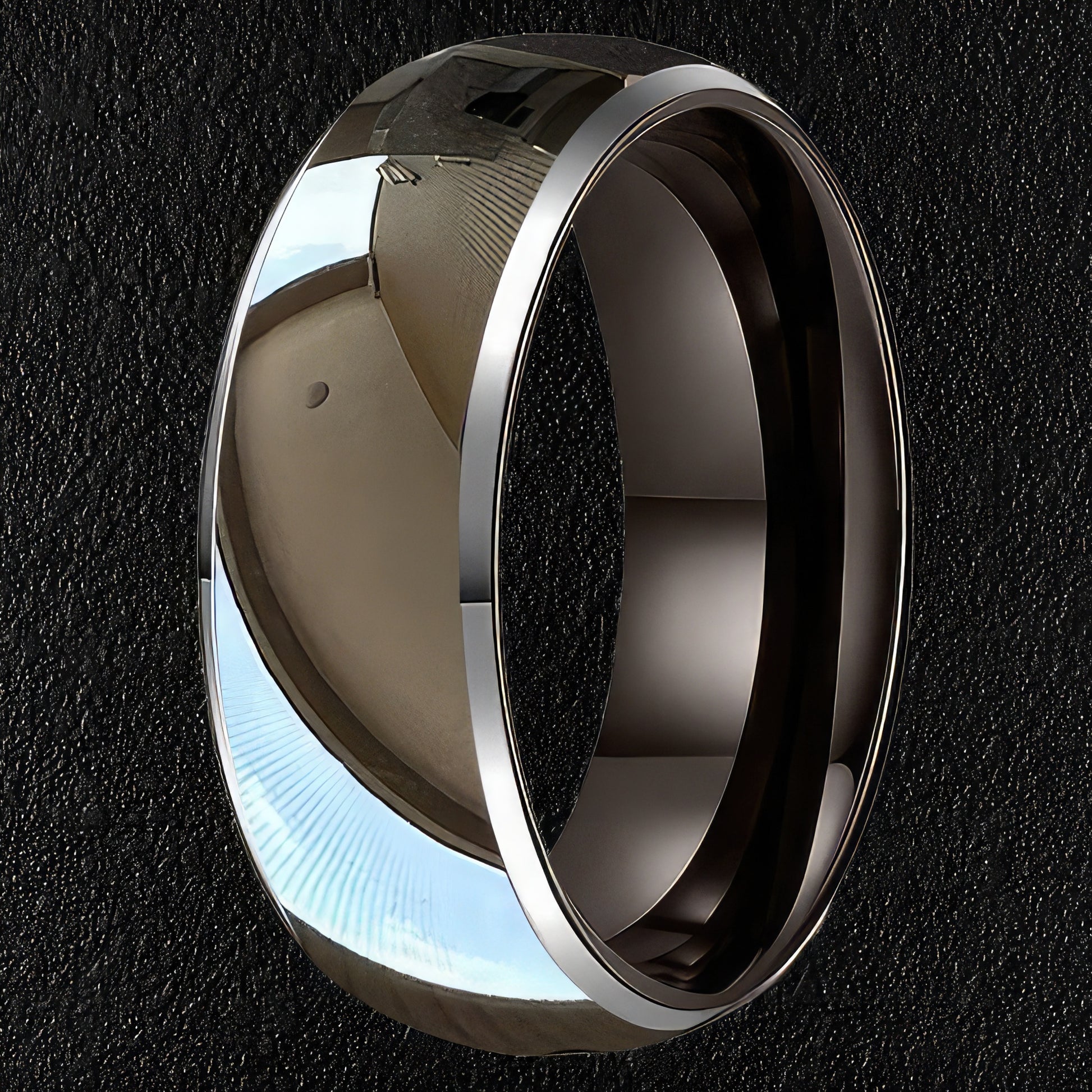 Chamfered Edge Gun Metal Tungsten Ring