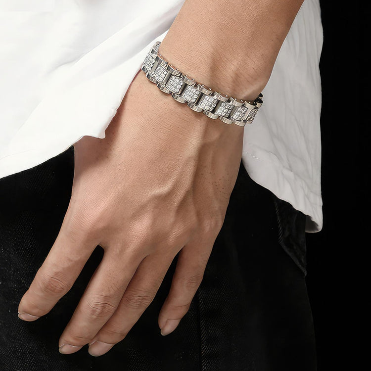 Heavily Iced Stainless Steel Bracelet For Men