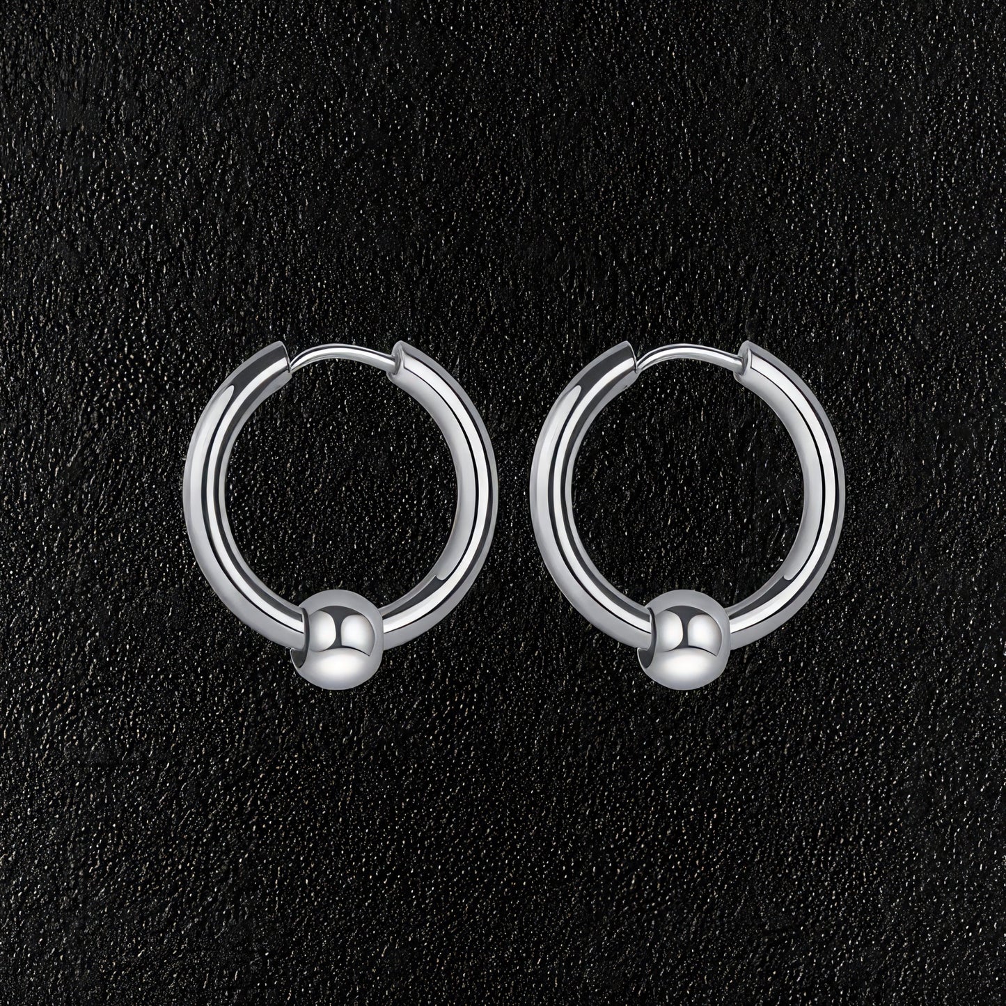 Silver Stainless Steel Hoop & Ball Earrings