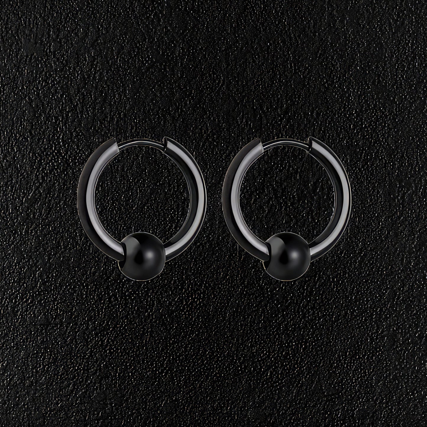 Black Stainless Steel Hoop & Ball Earrings