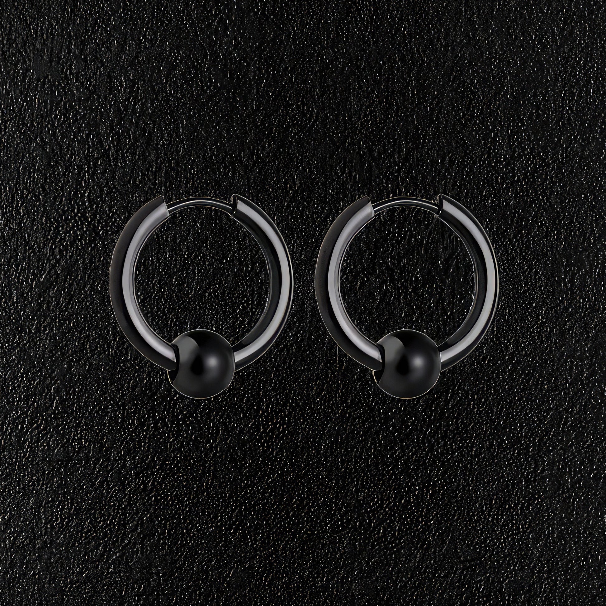 Black Stainless Steel Hoop & Ball Earrings