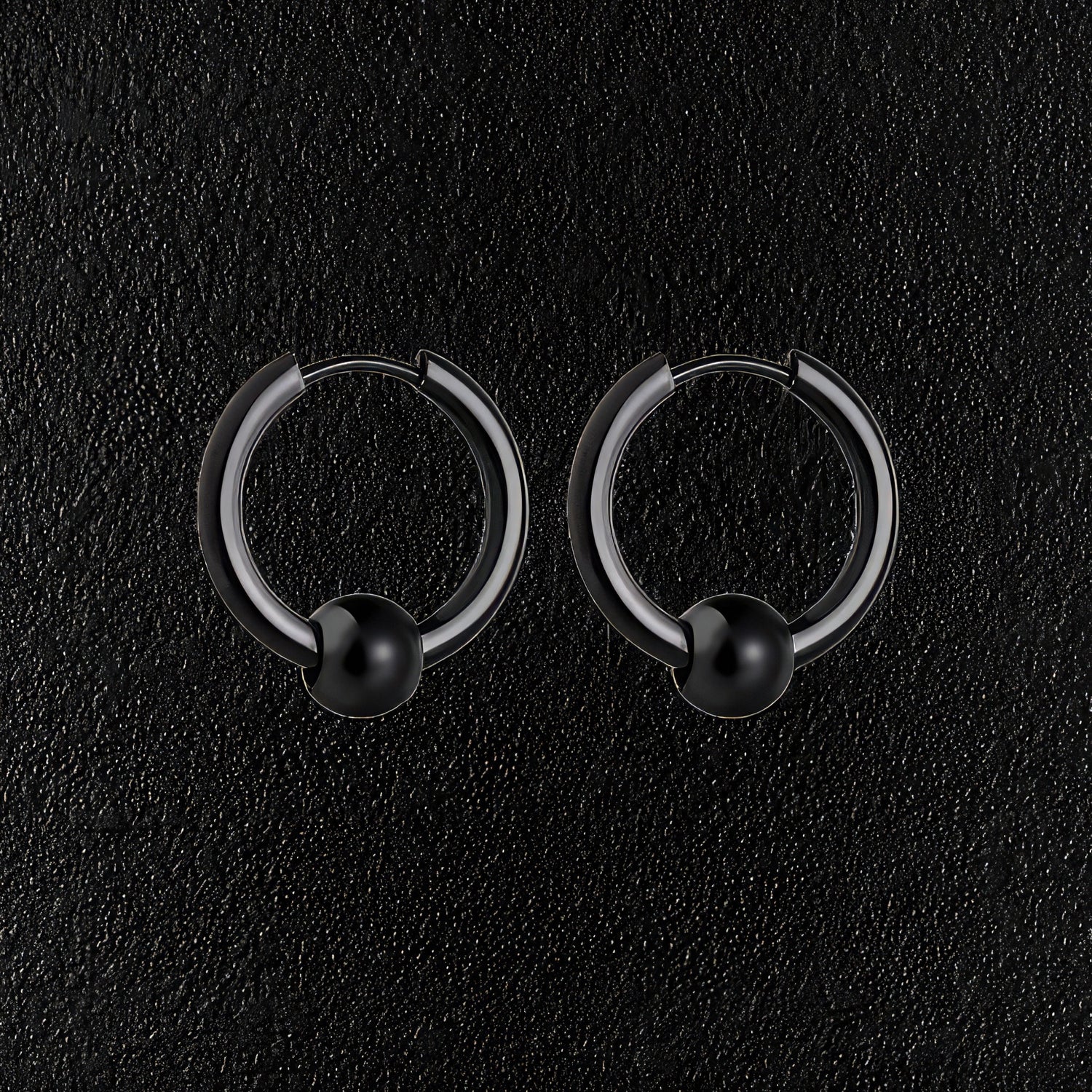 Black Stainless Steel Hoop & Ball Earrings