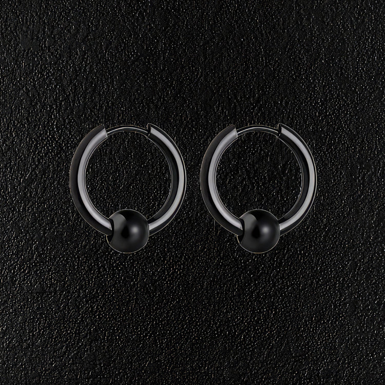 Black Stainless Steel Hoop & Ball Earrings
