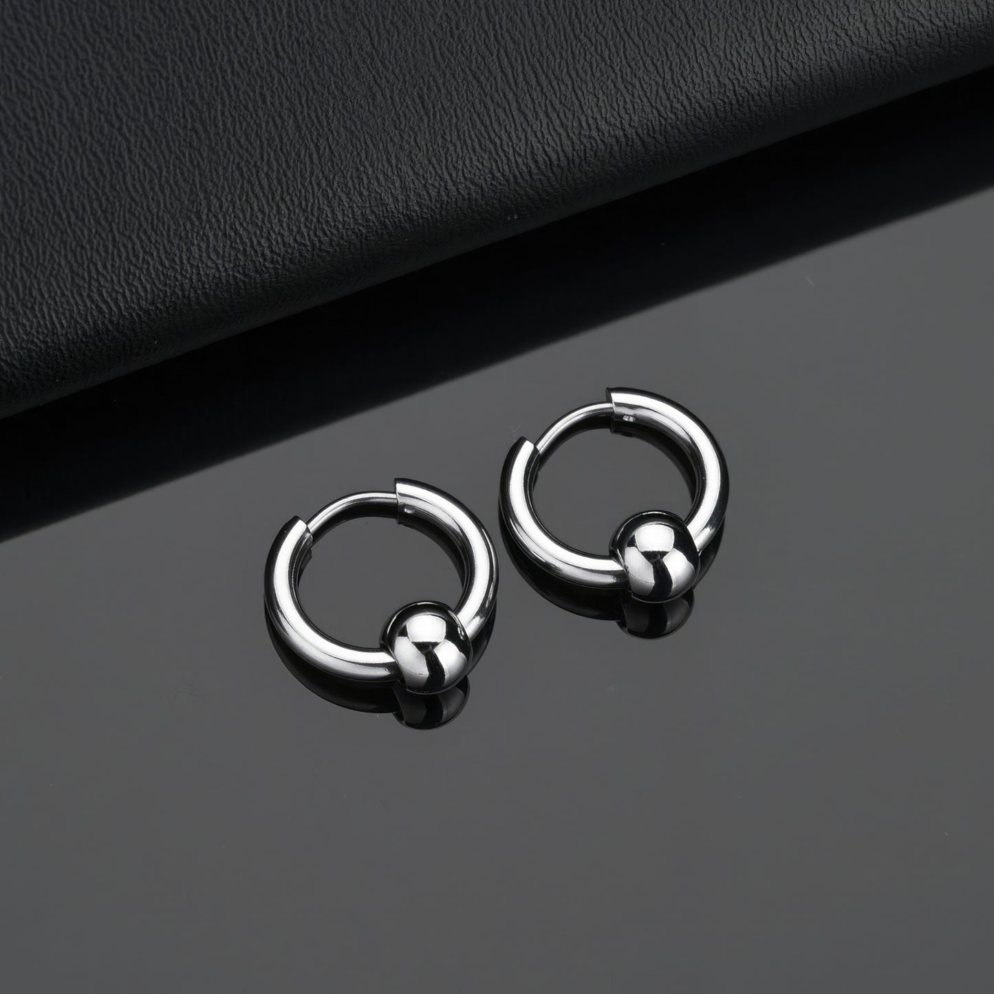 Men's Stainless Steel Hoop & Ball Earrings