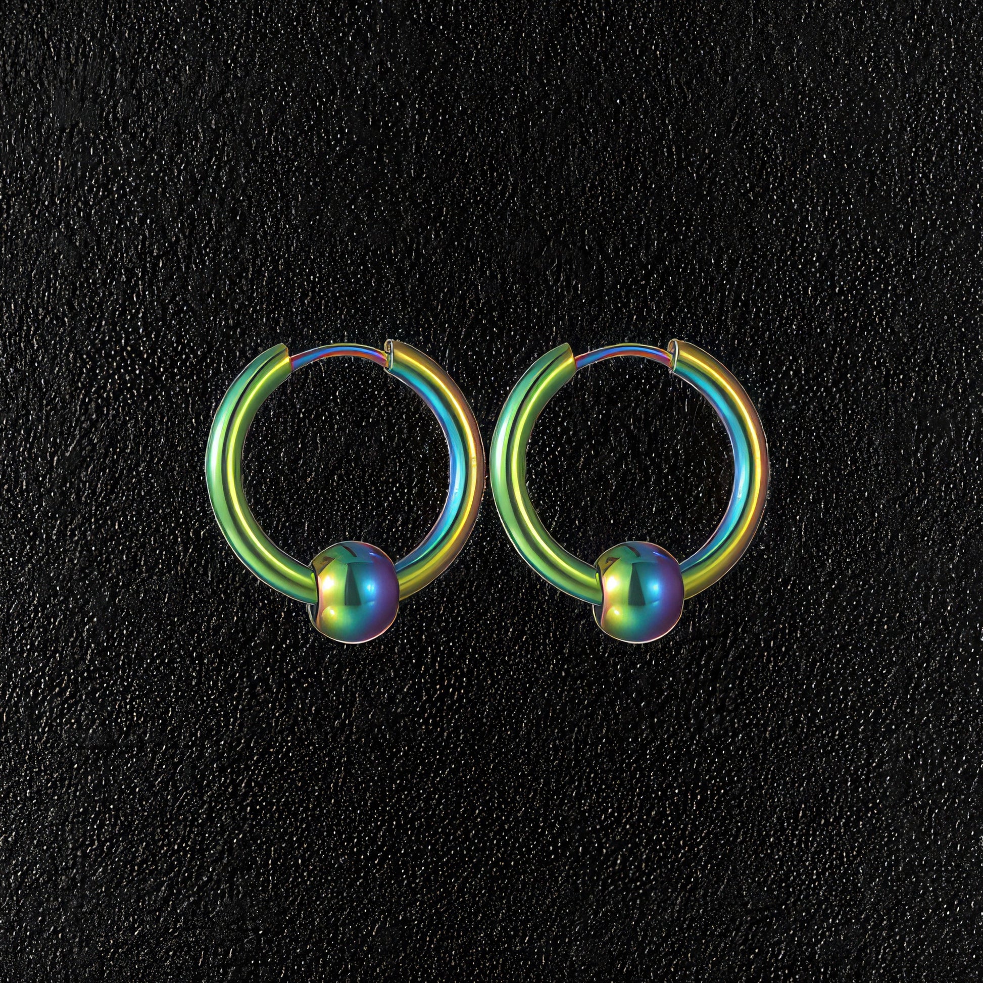 Rainbow Stainless Steel Hoop & Ball Earrings