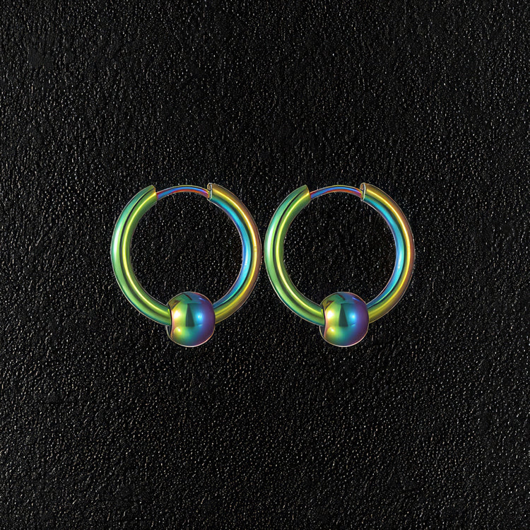 Rainbow Stainless Steel Hoop & Ball Earrings