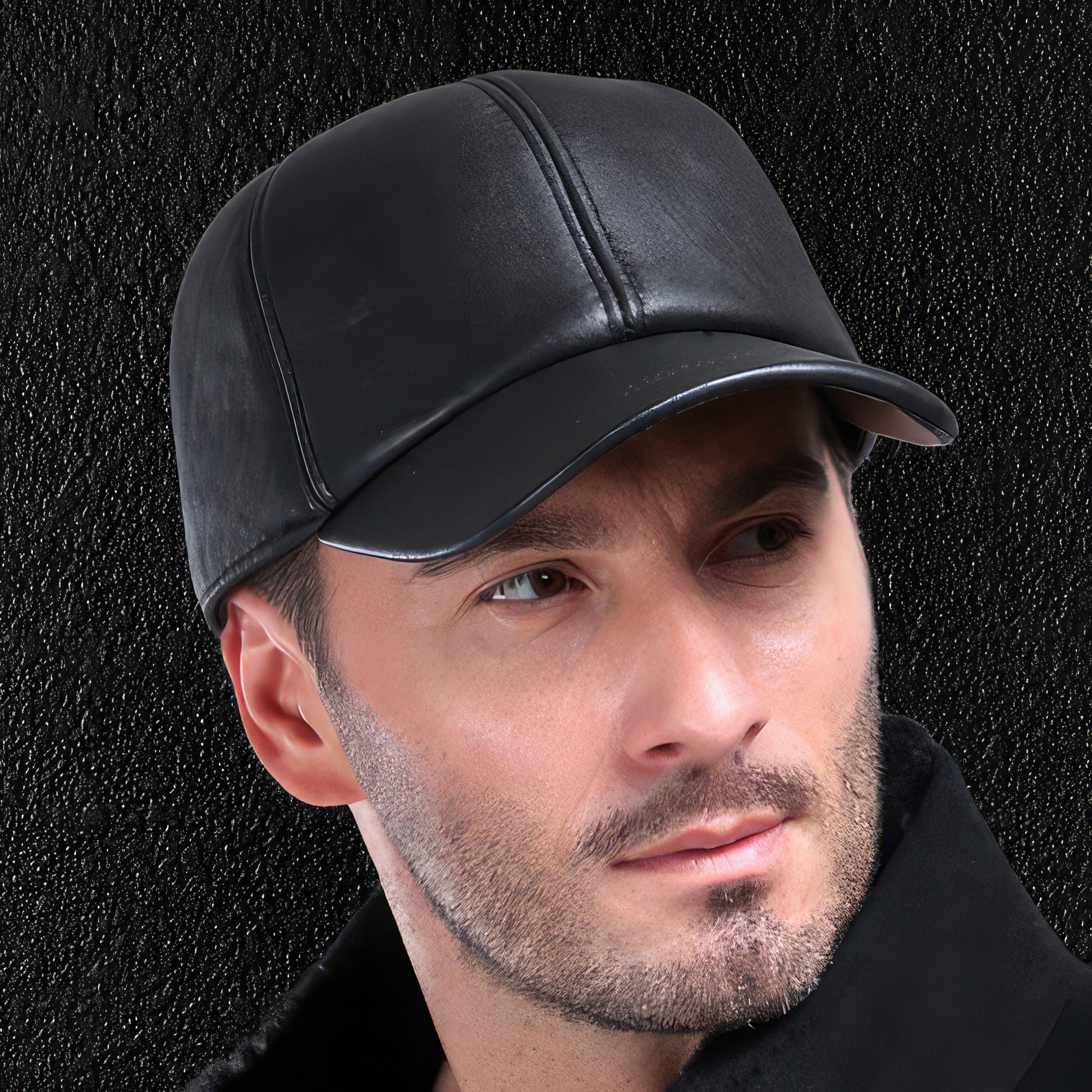 Black Leather Snapback Baseball Cap