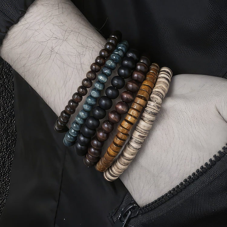 Zuringa Men's Multi Layer Wood Bead Bracelet