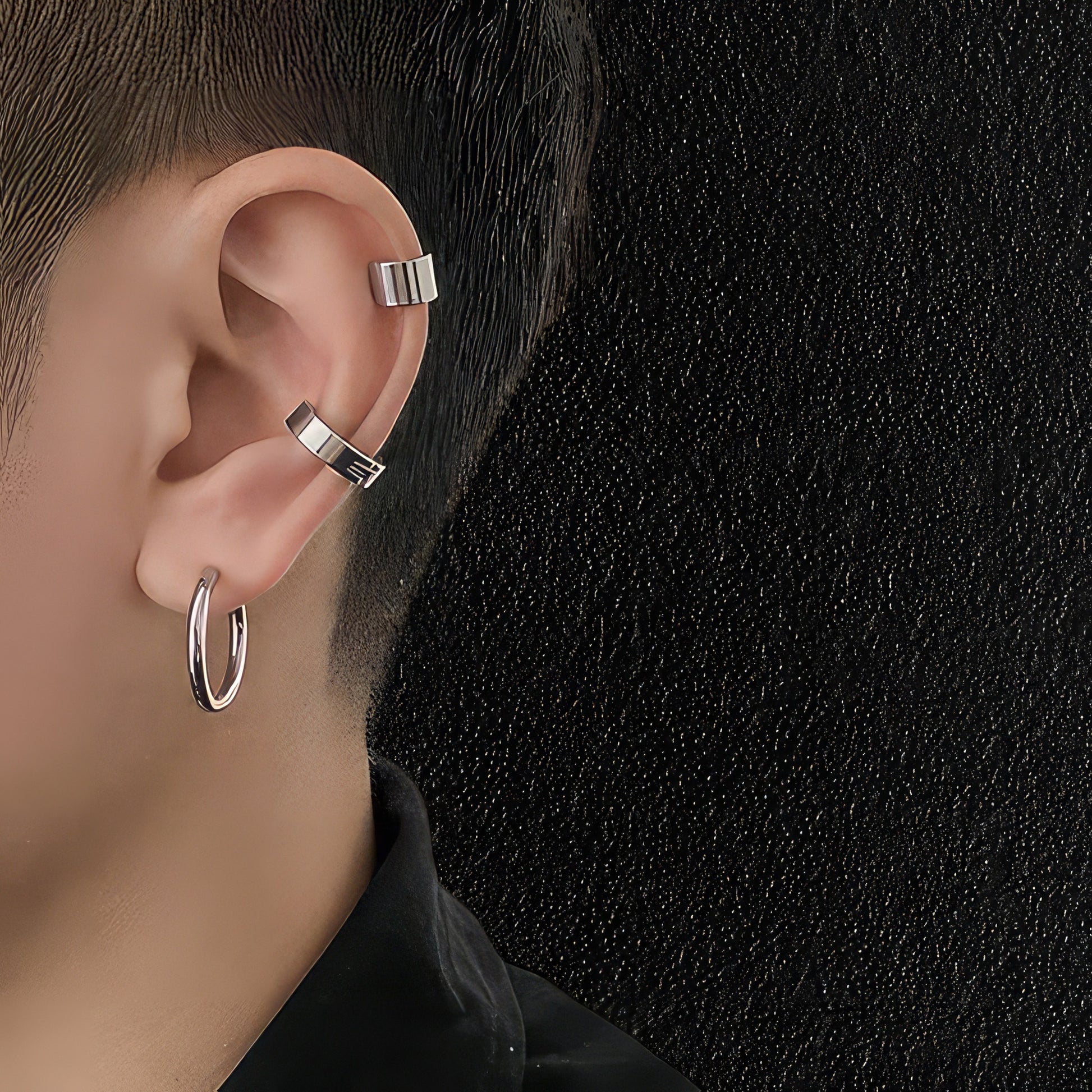 Men's Stainless Steel No Pierce Earring Set