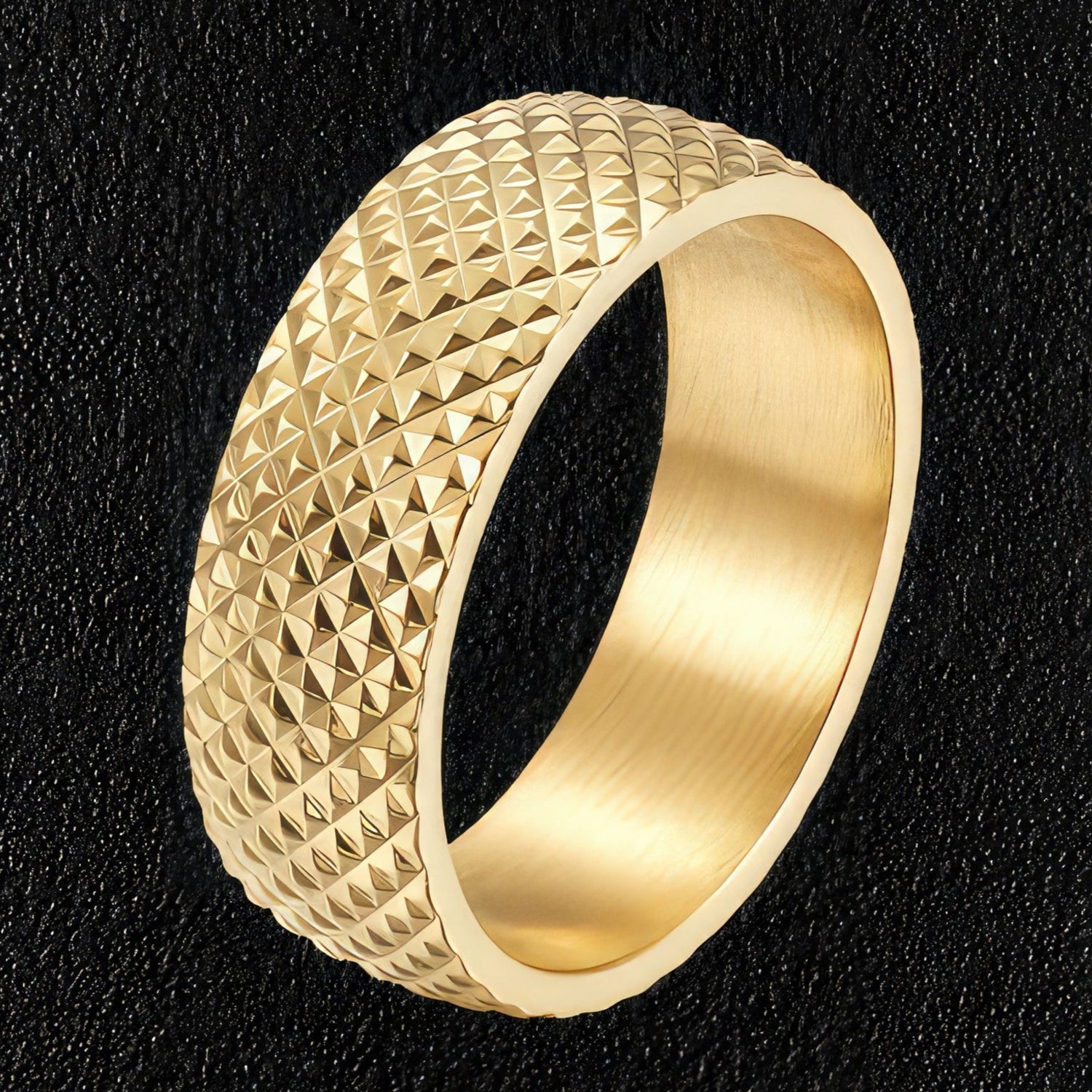 Gold Stainless Steel Textured Surface Ring