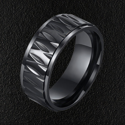 Men's Black Ridged Ring