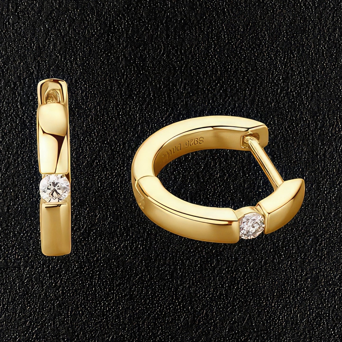 Gold Plated Moissanite Single Stone Hoop Earrings