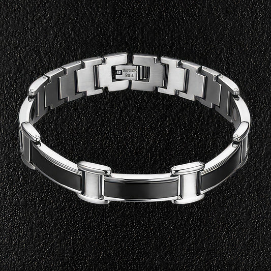 Men's Black Steel Banded Bracelet