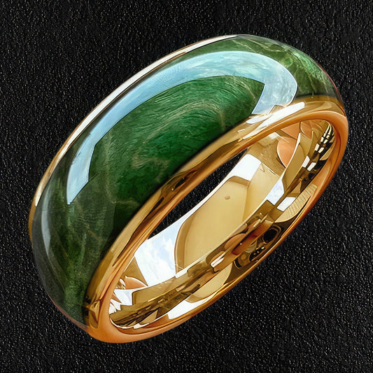 Gold Tungsten Green Elder Wood Ring