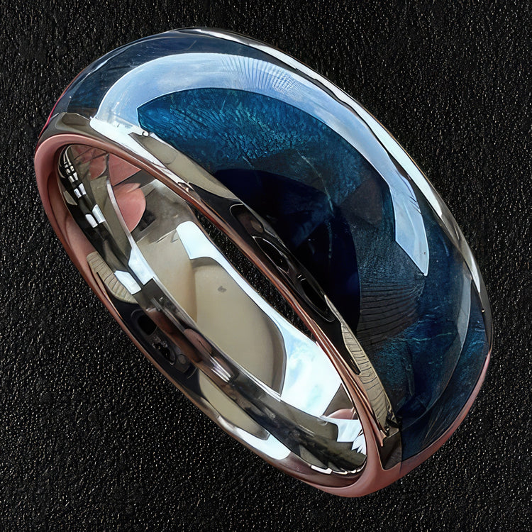 Tungsten Blue Elder Wood Ring