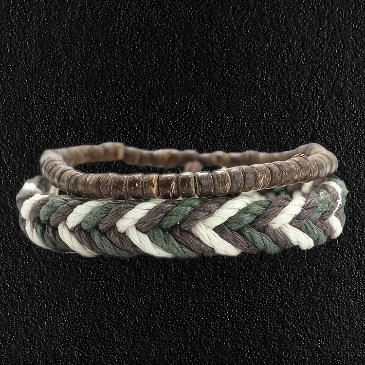 Woven Wax Cord & Dark Wood Bracelet