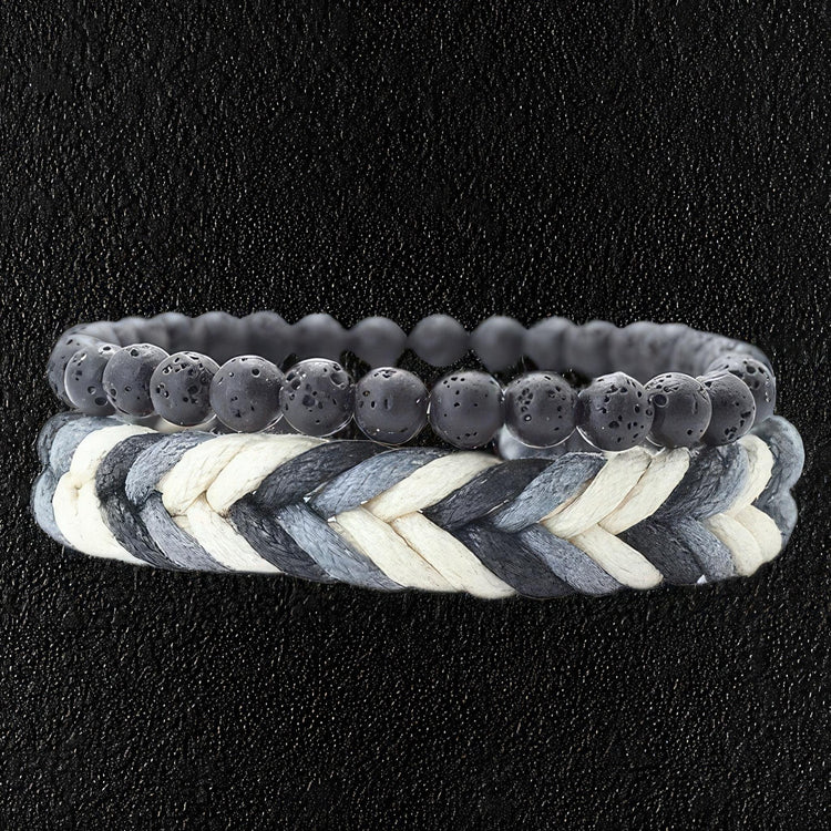 Woven Wax Cord & Lave Stone Bracelet