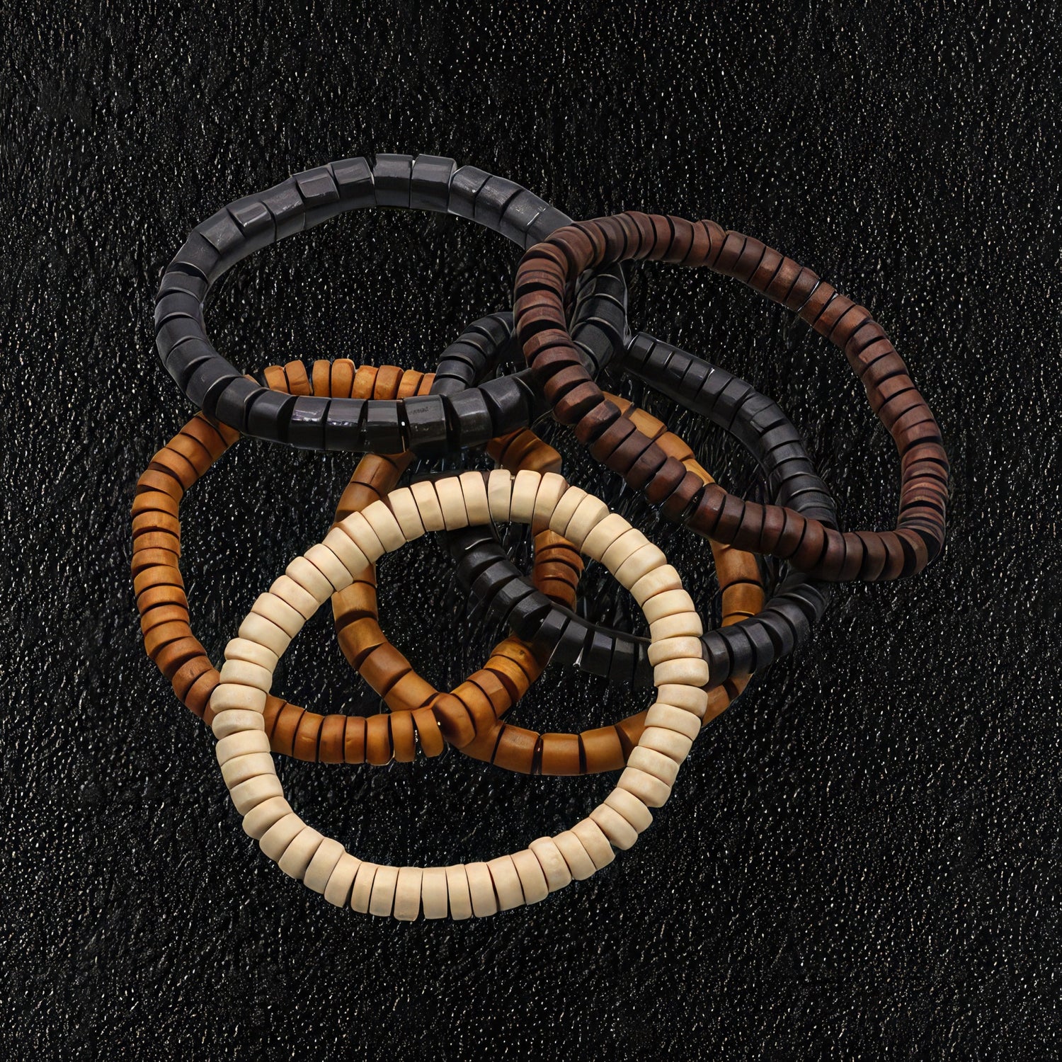 Set Of Men's Wooden Bead Bracelets