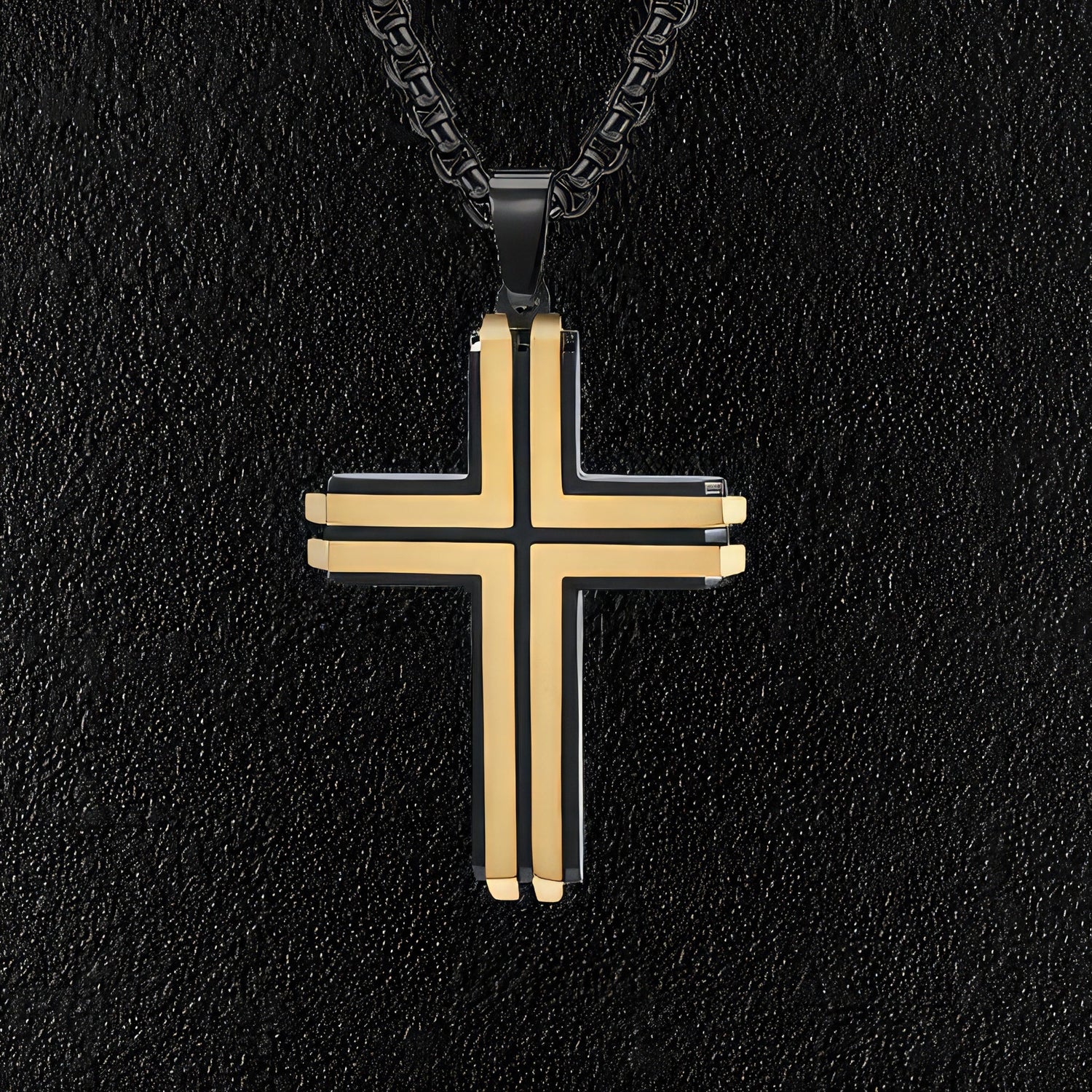 Modern Style Gold & Black Cross & Necklace