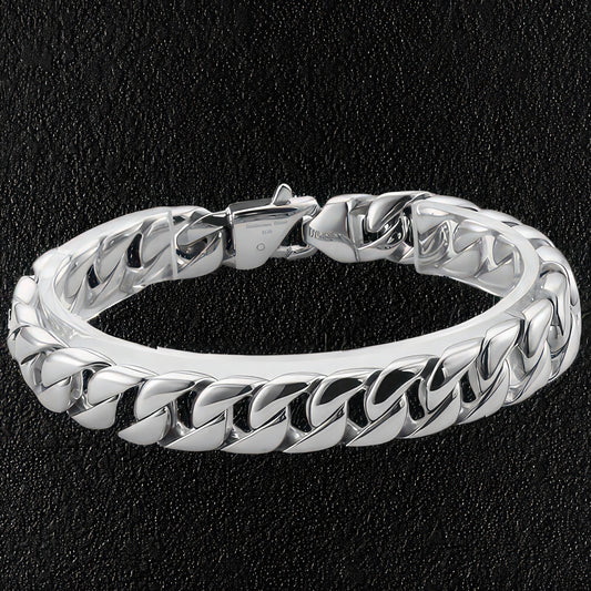 Silver Rounded Link Stainless Steel Cuban Curb Bracelet