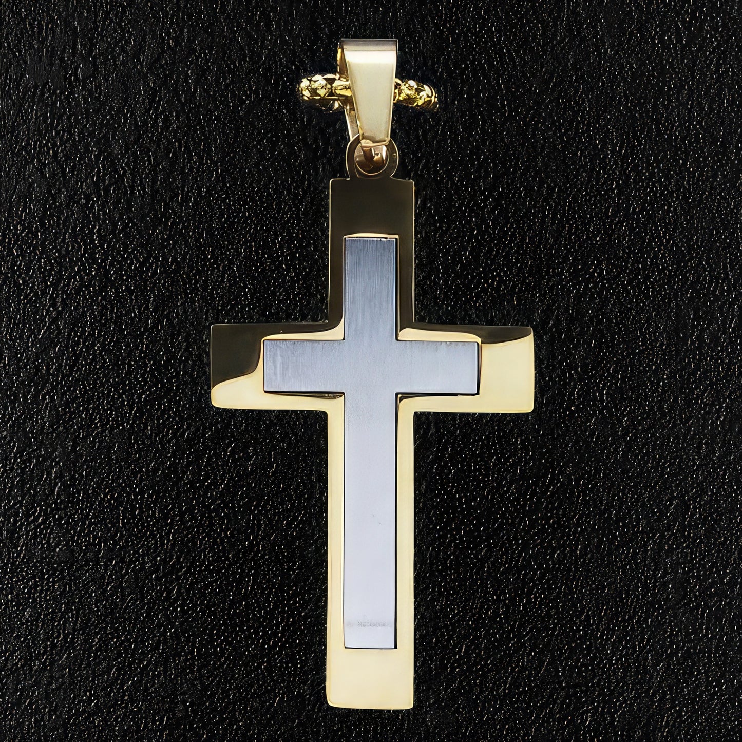 Sleek Modern Gold Stainless Steel Cross Pendant & Necklace