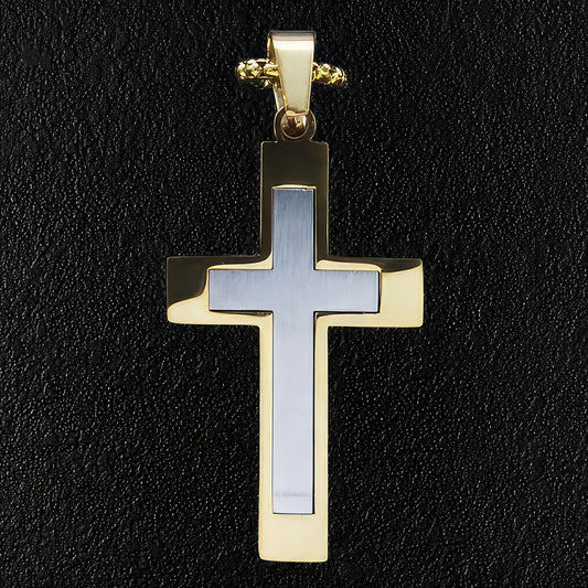 Sleek Modern Gold Stainless Steel Cross Pendant & Necklace