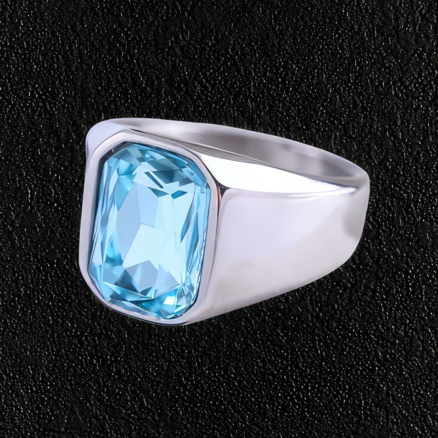 Aqua Crystal Signet Ring