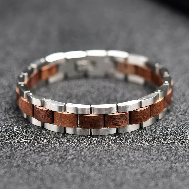 Steel & Wood Bracelet For Men