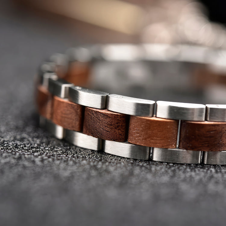 Man's Steel & Wood Bracelet