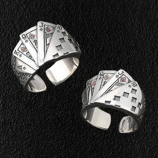 Lucky Poker Hand Silver Ring