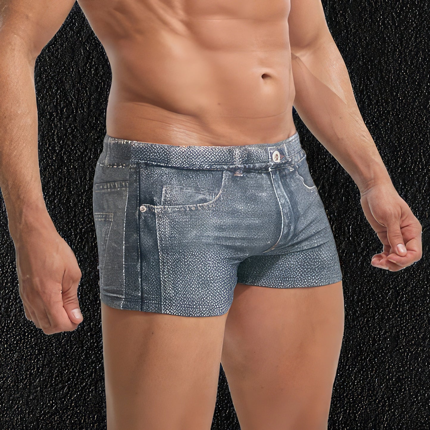Gray Denim Look Swim Shorts