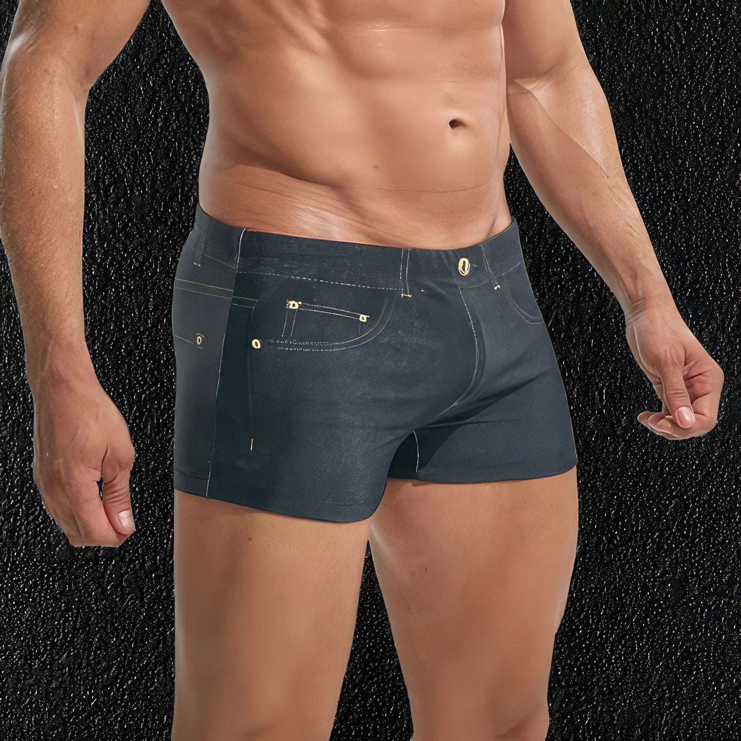 Black Denim Look Swim Shorts