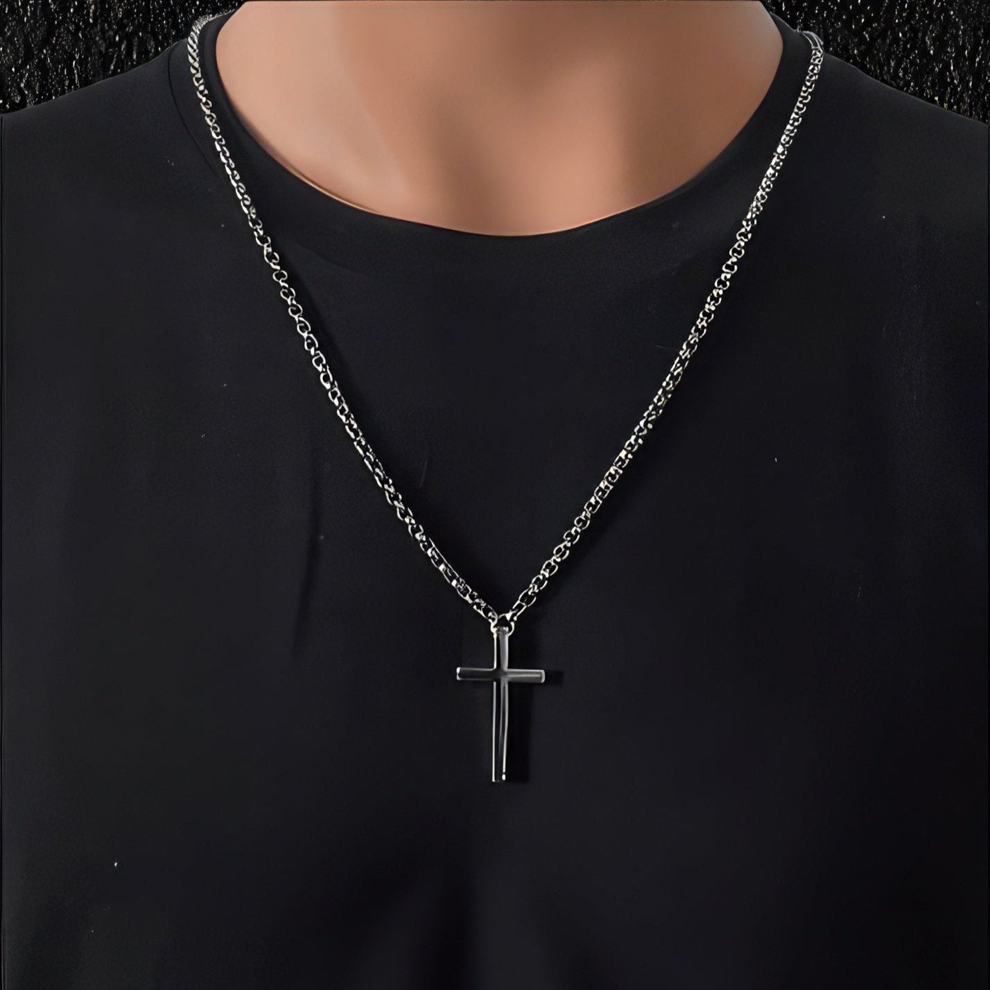 Titanium O Link Necklace Christian Cross