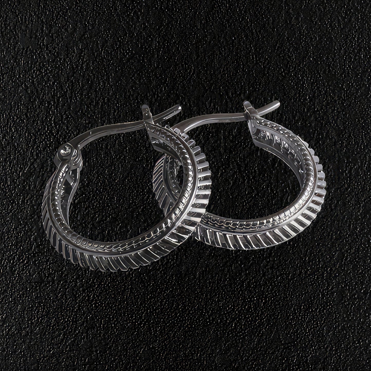 Men's Ribbed Hoop Earrings