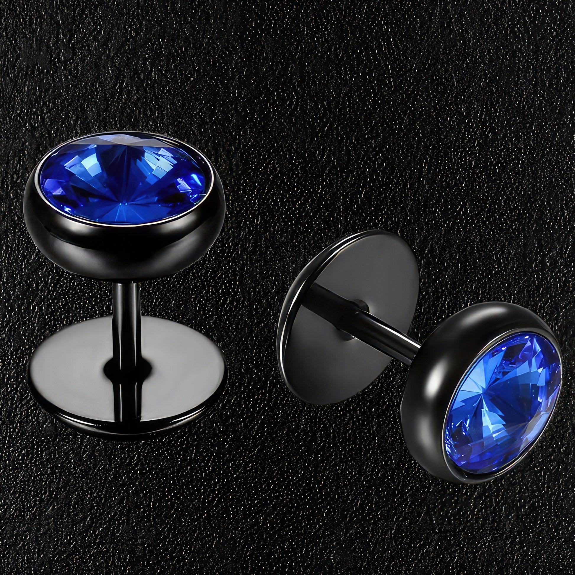 Men's blue crystal dumbbell earrings