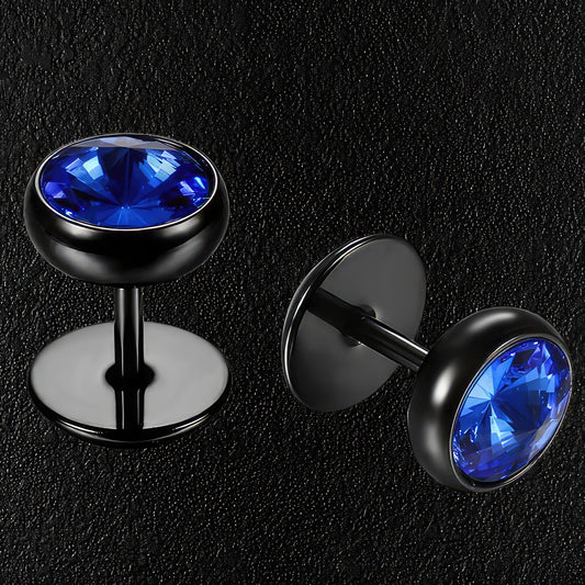 Men's blue crystal dumbbell earrings
