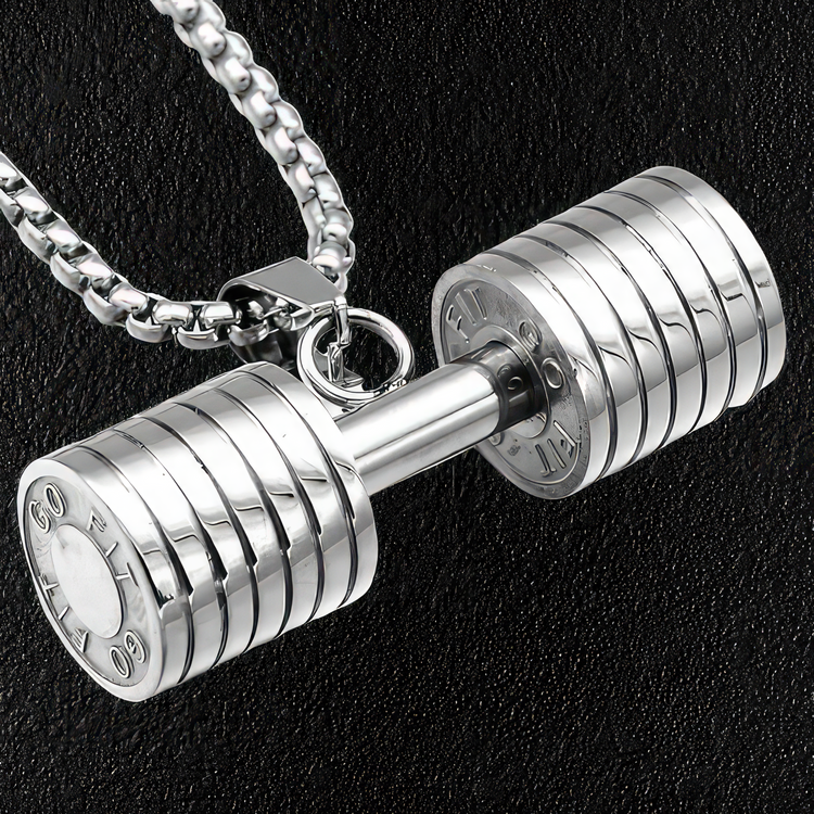 Stainless Steel Gym Dumbbell Pendant & Necklace