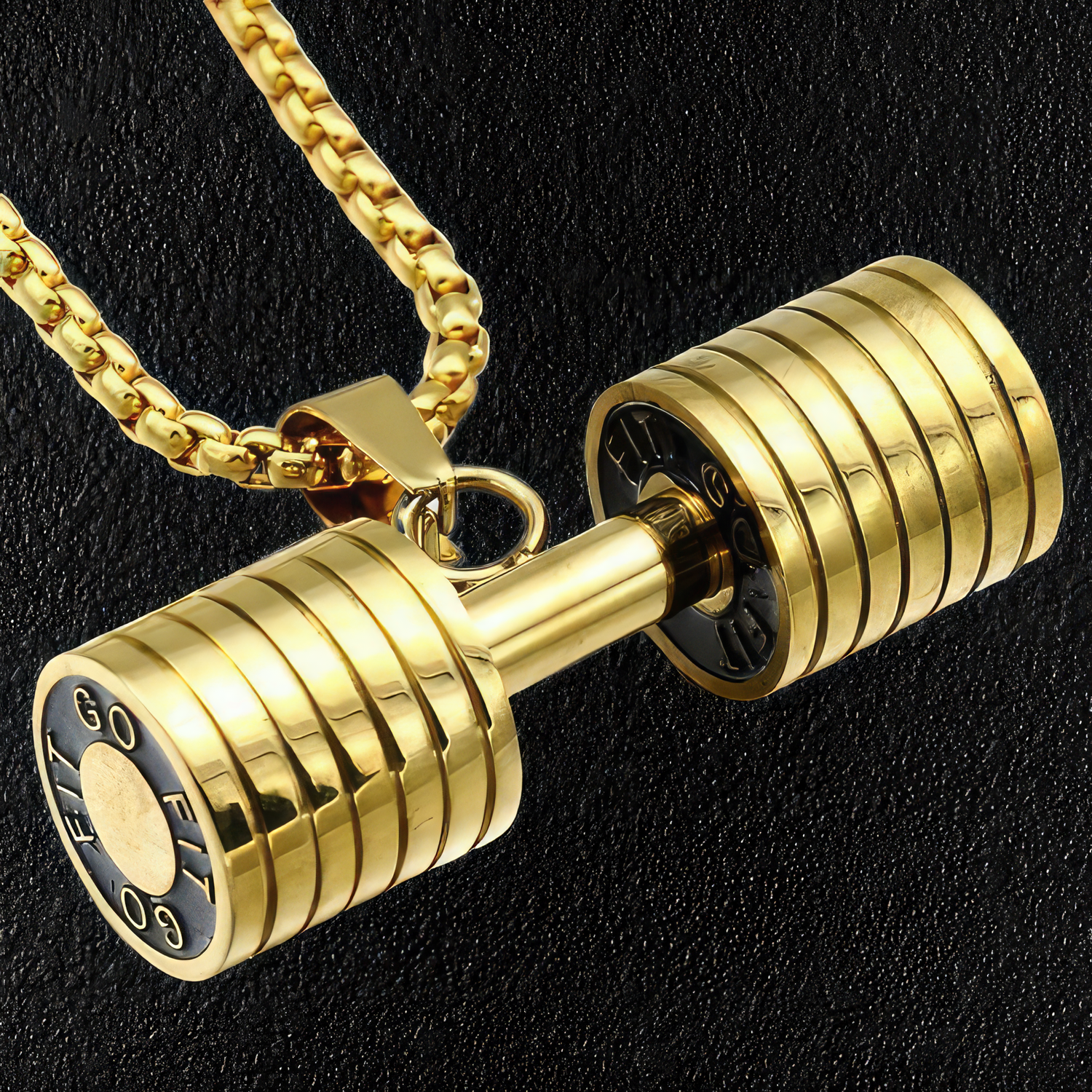 Gold Stainless Steel Gym Dumbbell Pendant & Necklace