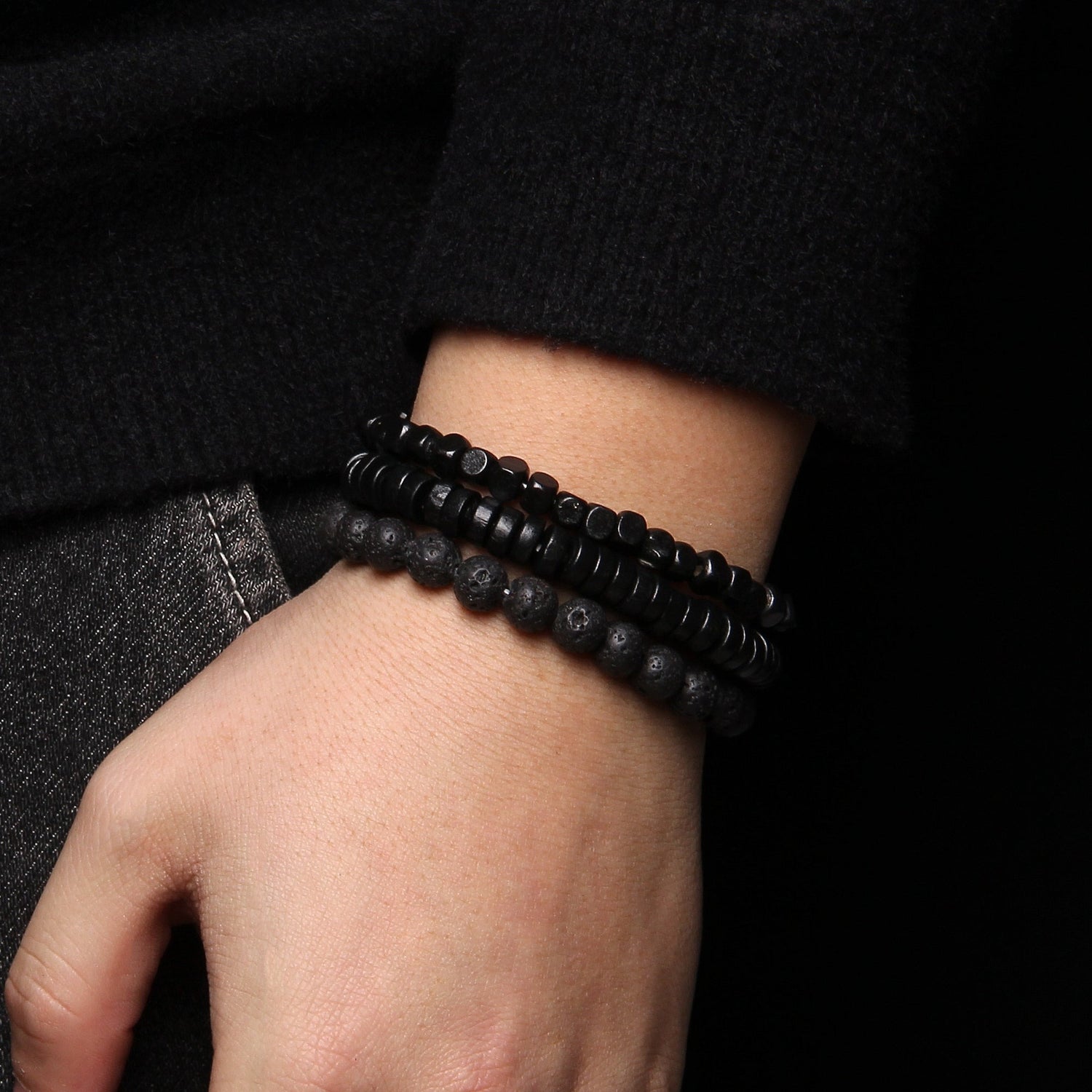 Black Onyx & lava stone Wristband