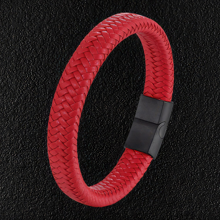 Braided Red Leather Bracelet