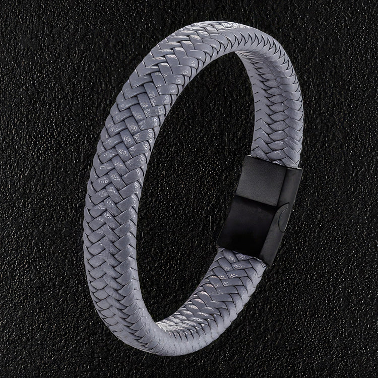 Braided Gray Leather Bracelet