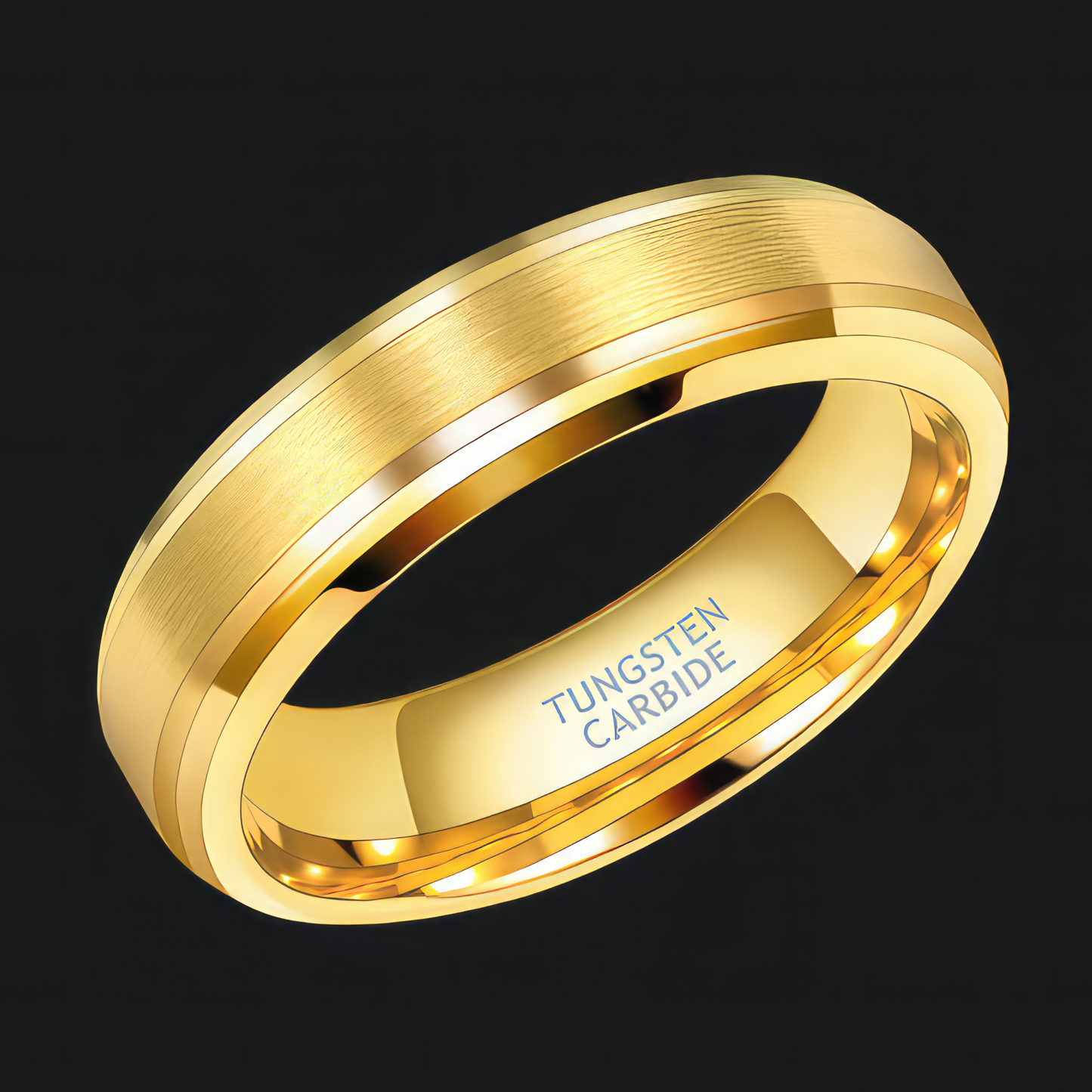 6mm Brushed Gold Tungsten Ring