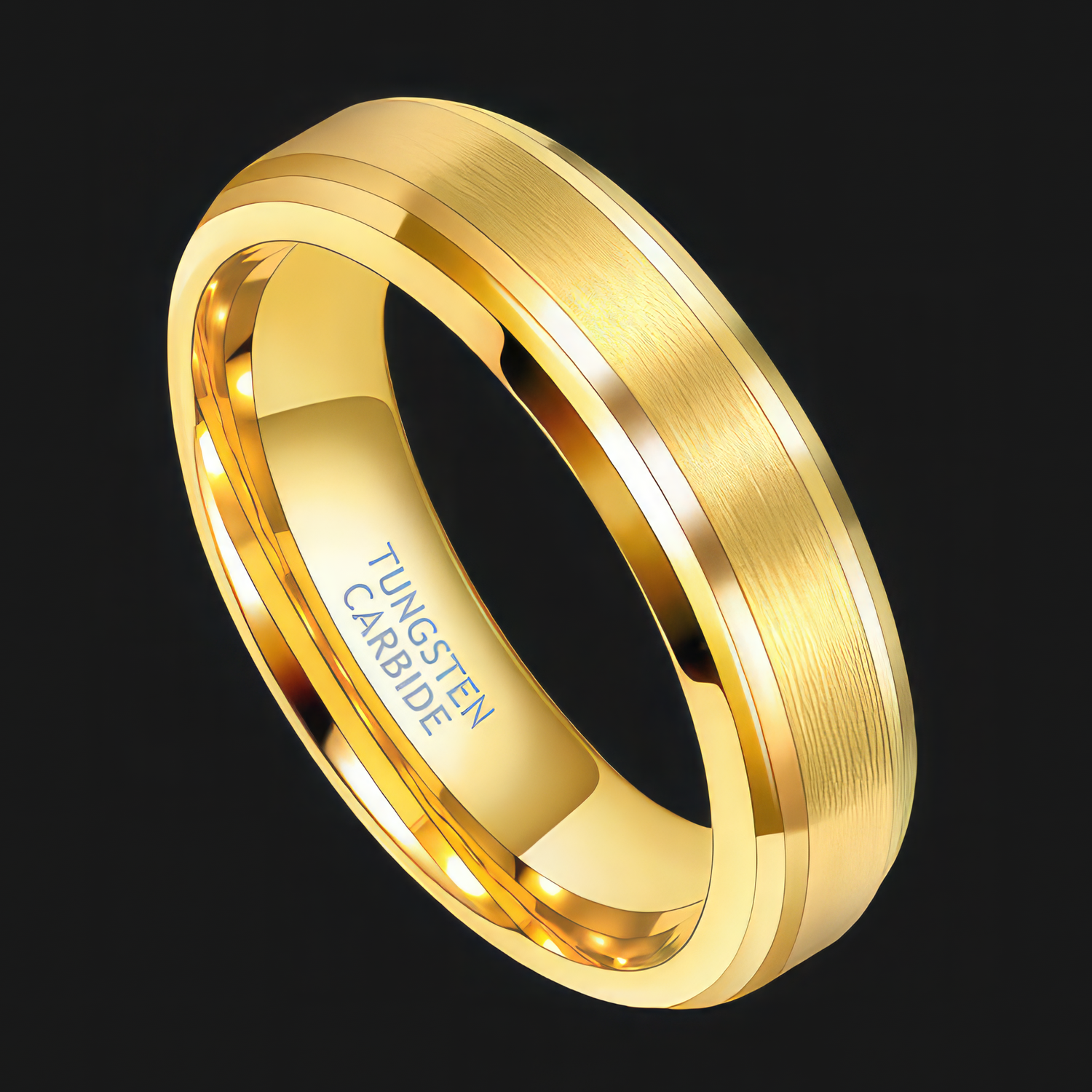 6mm Brushed Gold Tungsten Ring